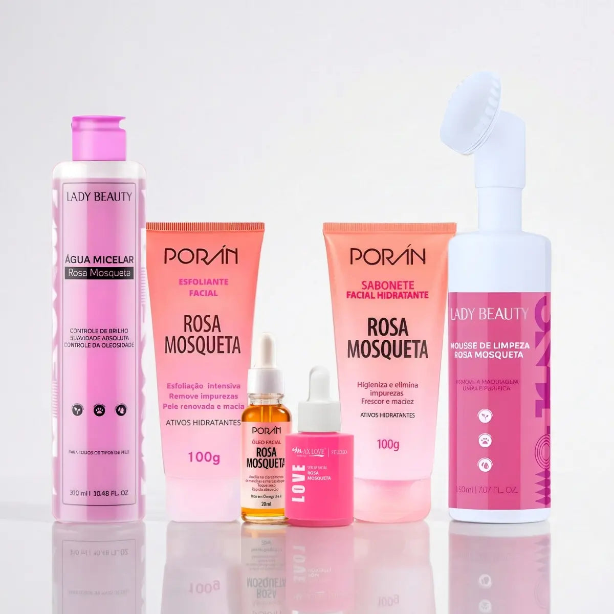 Kit Rotina de Skincare Rosa Mosqueta Completo com 6 Produtos e Mousse Facial