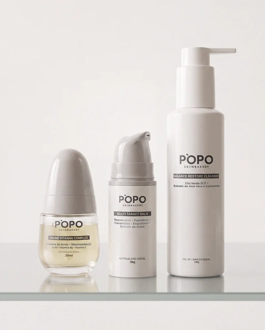 Kit Pòpo Essential Skincare Completo 3 Passos para o Rosto