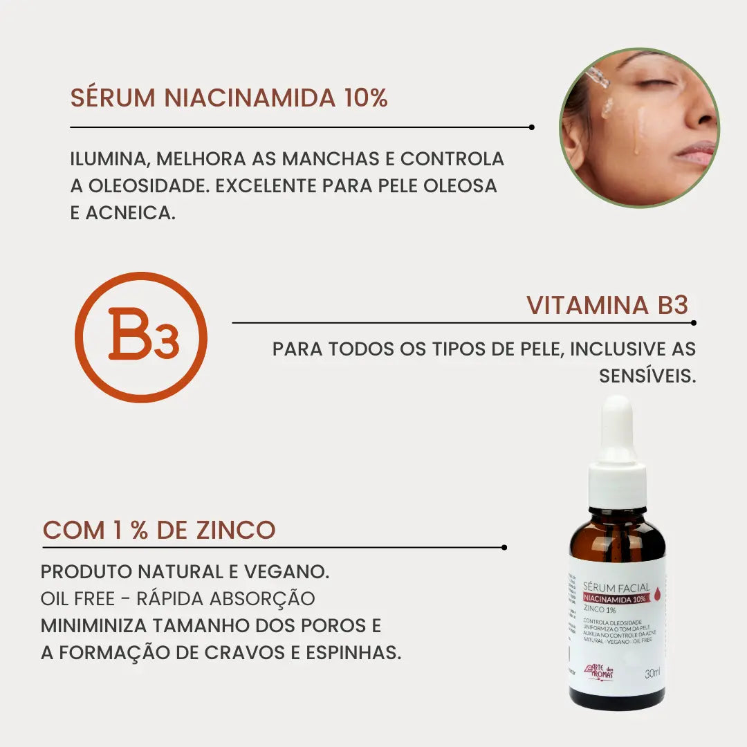 Sérum Facial Niacinamida 10% + Zinco 1% Arte dos Aromas 30ml